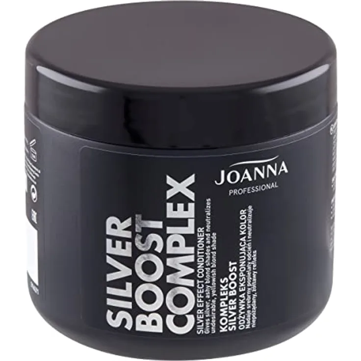 JOANNA Professional Silver Boost Komplex - Haarspülung für Frauen - Farbverbessernde Pflegespülung - Neutralisierung von Unerwünschten Gelbtönen - Silber Kühle Reflexe - Inhalt 500g