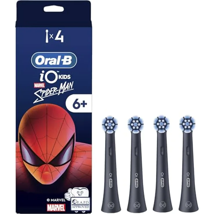 Oral-B iO Kids Marvel Spiderman Ersatzkopf, 4 St., für Kinderzahnbürsten, sanfte Reinigung mit weichen Borsten, lustiges Design, geeignet ab 6 Jahren
