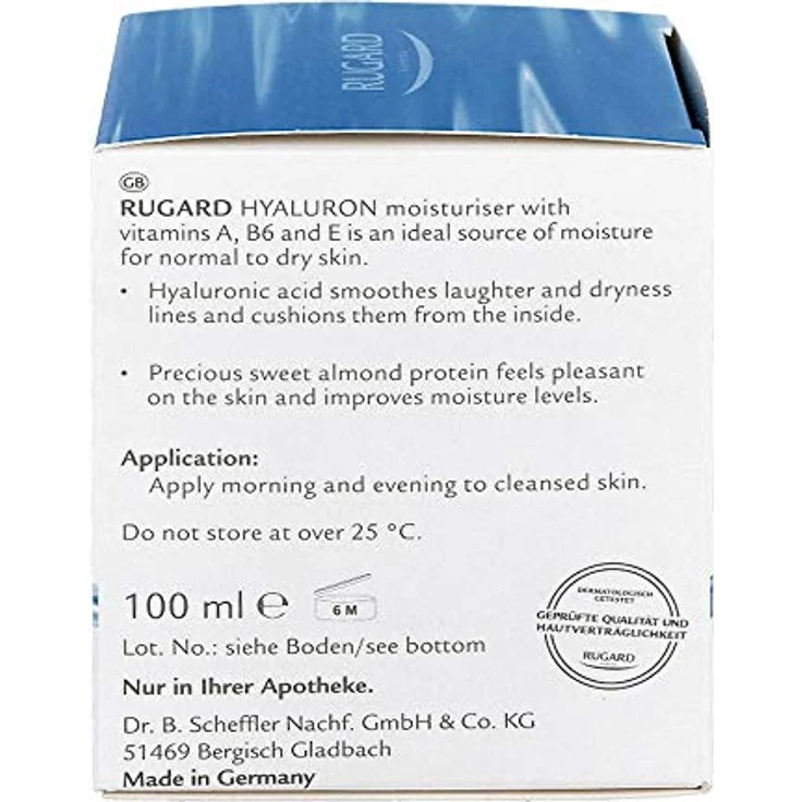 RUGARD Hyaluron Feuchtigkeitspflege: Erfrischende Feuchtigkeitscreme mit Hyaluronsäure & Süßmandelprotein, 100ml – Bild 5