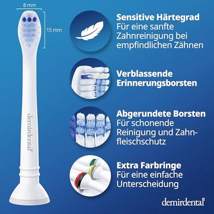 Demirdental 8er-Pack Aufsätze für Philips Sonicare Zahnbürstenaufsatz Sensitive, HX6088 Ersatzbürsten designed in Berlin, Mini Kurzkopf, Weiche Borsten für empfindliches Zahnfleisch – Bild 6