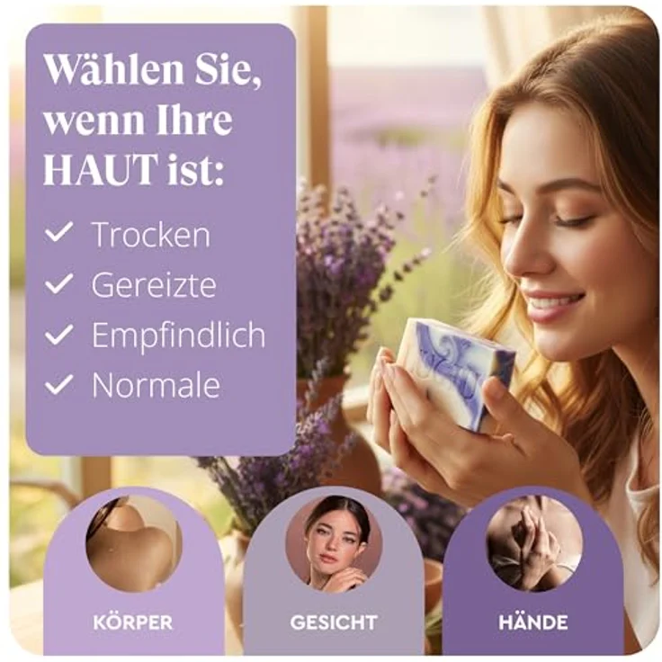 lubiu Lavendelseife 2 x 100g, handgemachte Naturseife ohne Palmöl, für alle Hauttypen, feuchtigkeitsspendende Duftseife, vegan, papierverpackt – Bild 4