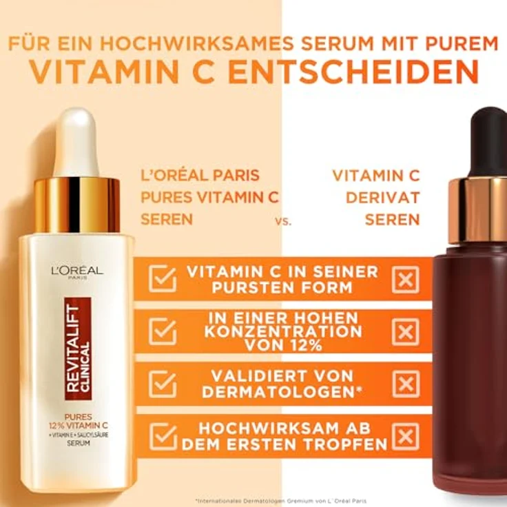 L'Oréal Paris Pures 12% Vitamin C Serum für Frauen: verbessertes Hautbild mit 12% Pure Vitamin C + Vitamin E + Salicylsäure, Revitalift Clinical, 1x 30ml – Bild 5
