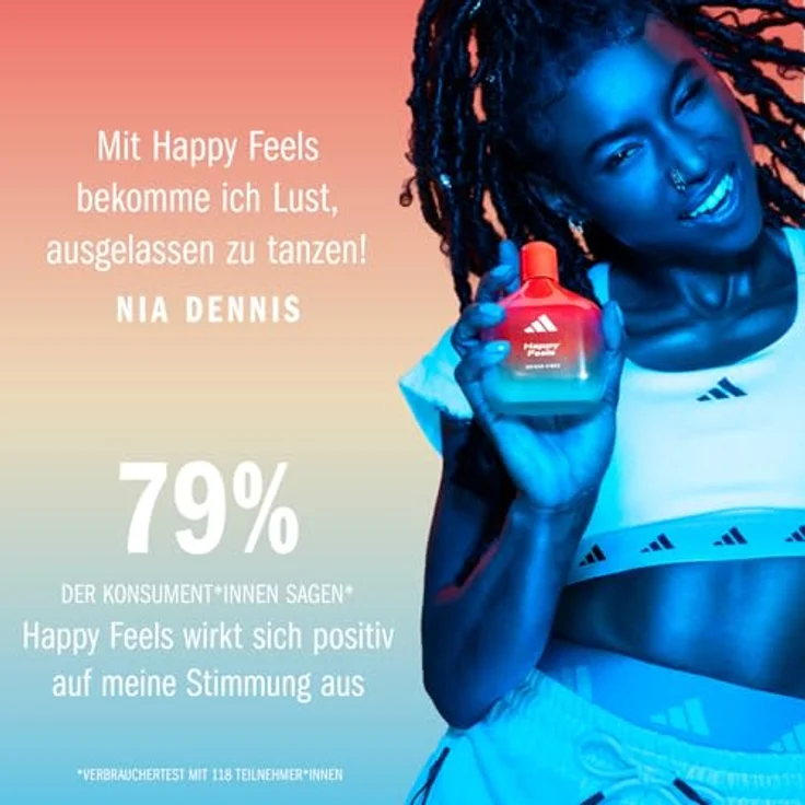 adidas Vibes Happy Feels Eau de Parfum, fröhlicher Unisex-Duft mit blumig-frischen Noten, 100ml – Bild 4