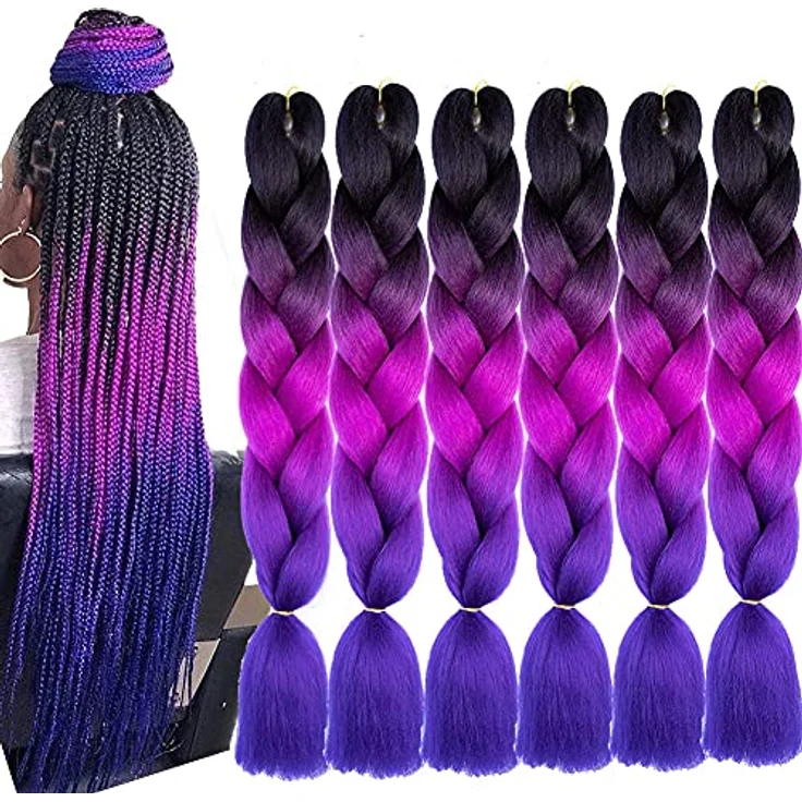 Shangxiu Braids Extensions Lila, 6 Stücke Jumbo Haarverlängerungen, 24 Zoll, synthetisches, weich und langlebig – Bild 1