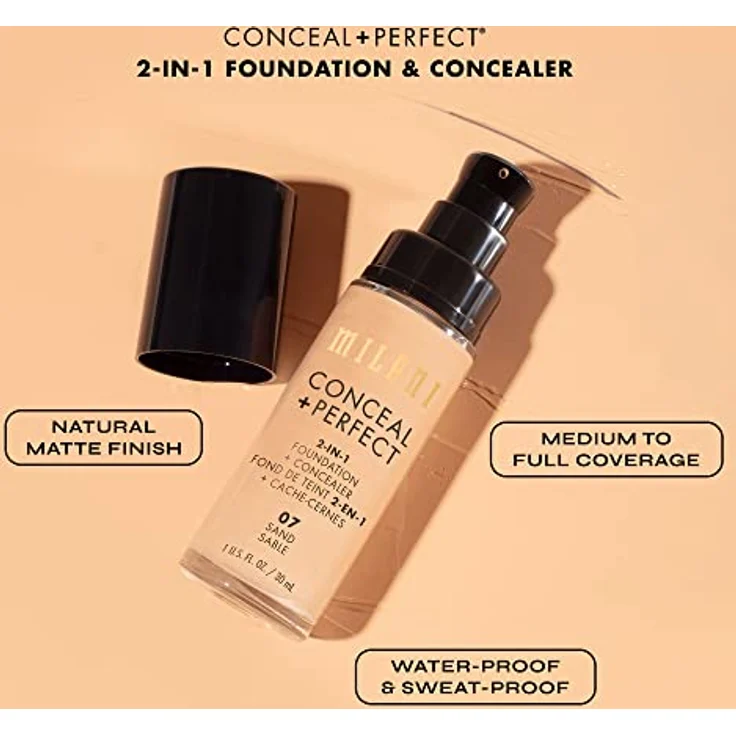 Milani Conceal + Perfect 2in1 Foundation, wasserfeste Foundation für einen gleichmäßigen Hautton, 30 ml, Porcelain/00a – Bild 7