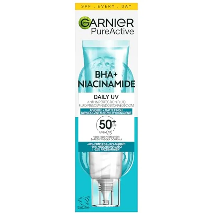 Garnier Pure Active BHA + Niacinamid Fluid gegen Unvollkommenheiten mit SPF50+, 40ml, nicht fettig, dermatologisch getestet