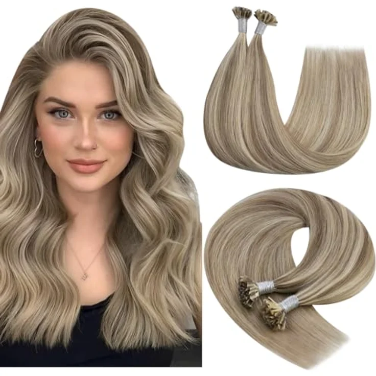YoungSee U-Tip Haarverlängerungen, Echthaar Bondings 55cm, Hellbraun, 1g pro Strähne, Keratin-Bindung, Remy Qualität – Bild 1