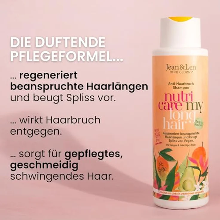 Jean & Len Shampoo Anti-Haarbruch Mango & Avocado, regeneriert brüchiges Haar, vegan, 500 ml – Bild 4
