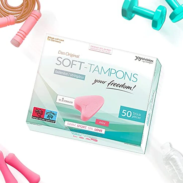 JOYDIVISION Soft-Tampons "mini", fadenlose Tampons für Sauna und Schwimmen, 50er Schachtel, dermatologisch getestet, 100% deutsche Herstellung – Bild 2