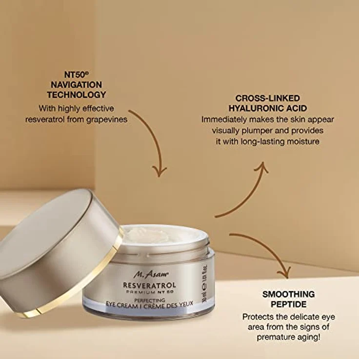 M. Asam Resveratrol Premium NT50 Perfecting Eye Cream (30ml) – Anti Aging Augencreme mit Resveratrol & Hyaluron glättet Augenfältchen, Straffende Augenpflege - Preisvergleich – Bild 2