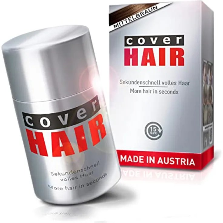 cover HAIR Premium Streuhaar 14g, Schütthaar zur Haarverdichtung in 100% Natürliches Mittelbraun, für authentischen Look bei Männern und Frauen