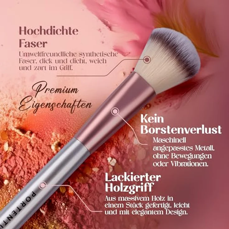 PORTENTUM Professionelles Make-Up-Pinsel-Set, 18 Stück mit hochwertigen synthetischen Borsten und weißer PU-Ledertasche – Bild 3