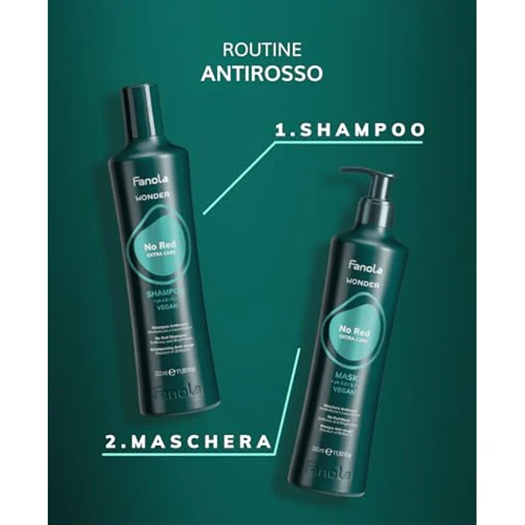 Fanola Wonder No Red Antirot-Maske, 350 ml - Haarkur für neutralisierende Wirkung, entwirrt und nährt das Haar, VEGAN – Bild 4