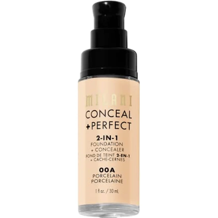 Milani Conceal + Perfect 2in1 Foundation, wasserfeste Foundation für einen gleichmäßigen Hautton, 30 ml, Porcelain/00a – Bild 4