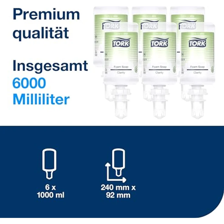 Tork Handschaumseife S4, transparente Flüssigseife, 1000 ml, parfümfrei, 99 % natürliche Inhaltsstoffe – Bild 2