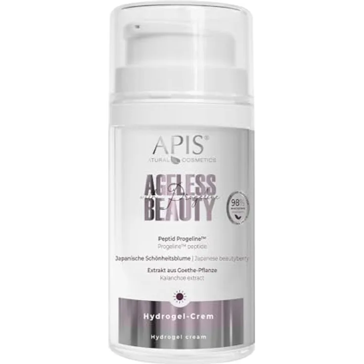 Apis Natural Cosmetics AGELESS BEAUTY Hydrogel Tagescreme mit Progeline, Hyaluronsäure, Uplevity & Rosenwasser, 50ml