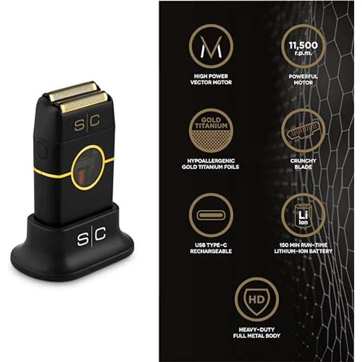 Stylecraft Instinct Metal Shaver Black, Doppelfolienrasierer mit Vektor-Motor und ultraschneller Rasiergeschwindigkeit – Bild 3