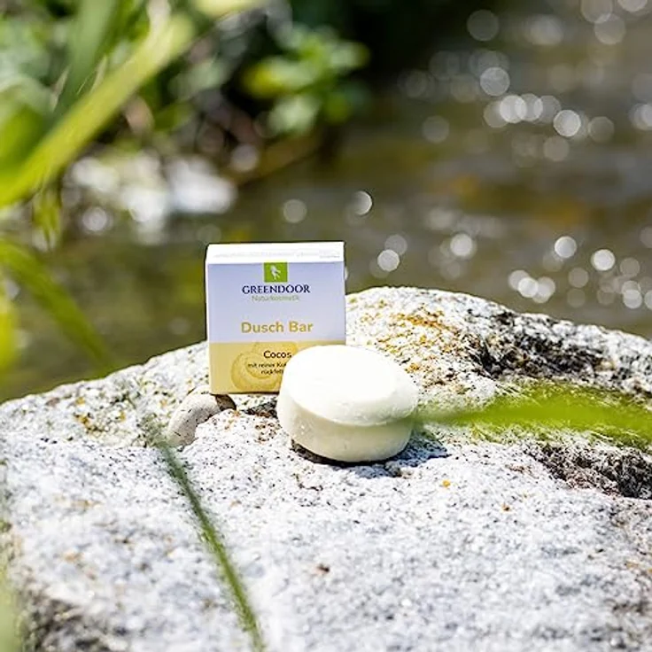 GREENDOOR Dusch Bar Cocos 75g, festes ergiebiges Duschgel, Natur Solid Bar mit Bio Cocosextrakt, Haut-mild, natürlich ohne Palmöl Sulfate Plastik Tierversuche, Kokos Naturkosmetik – Bild 5