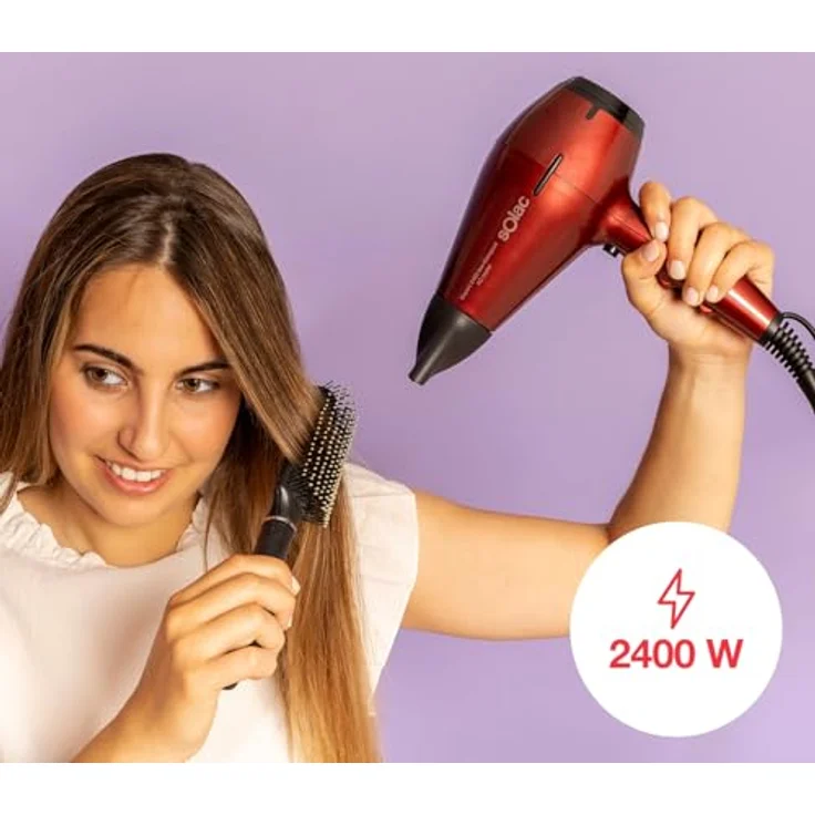 Solac Expert 2400 Ion-Compact, Professioneller Haartrockner mit 2400W, 6 Temperatur- und Geschwindigkeitsstufen, Ion-Power, ultrakompaktem Design, Zubehör: Konzentrator + Diffusor, Rot – Bild 2
