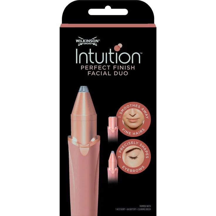 Wilkinson Intuition Perfect Finish 2-in-1-Haarschneider, batteriebetriebener Gesichtsepilierer für präzise Haarentfernung ohne Hautirritationen