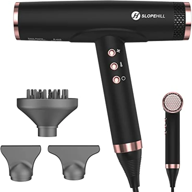 slopehill Professioneller Ionen Haartrockner, 2000W Bürstenloser Motor, 110000RPM, 62dB Leise, mit 3 Magnetischen Aufsätzen – Bild 1