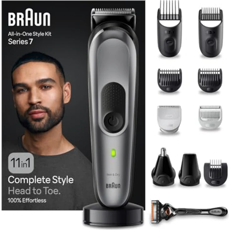 Braun Series 7 MGK7440 Multi-Grooming-Kit, Haar- und Bartschneider mit AutoSense-Technologie, Ladegerät und Kulturtasche, space grey – Bild 2