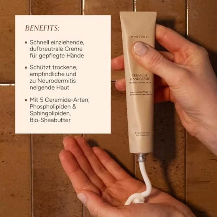 JUNGLÜCK Ceramide Handcreme, Vegan, duftneutral, feuchtigkeitsspendende Pflege mit 5 Ceramiden für trockene und raue Hände – Bild 2