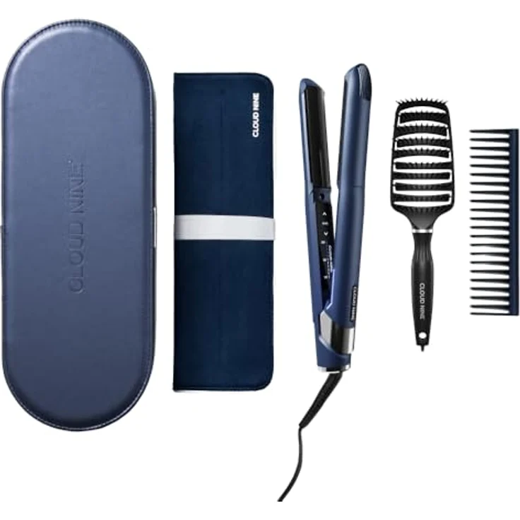 Cloud Nine 2-in-1 Contouring Original Iron, Glätteisen & Lockenstab mit gebogenen Sericite®-Platten, Revive Mode®, 11 Temperatureinstellungen (100–200 °C), Styling-Set inklusive Velvet Stylecase und Wet Hairbrush – Bild 1