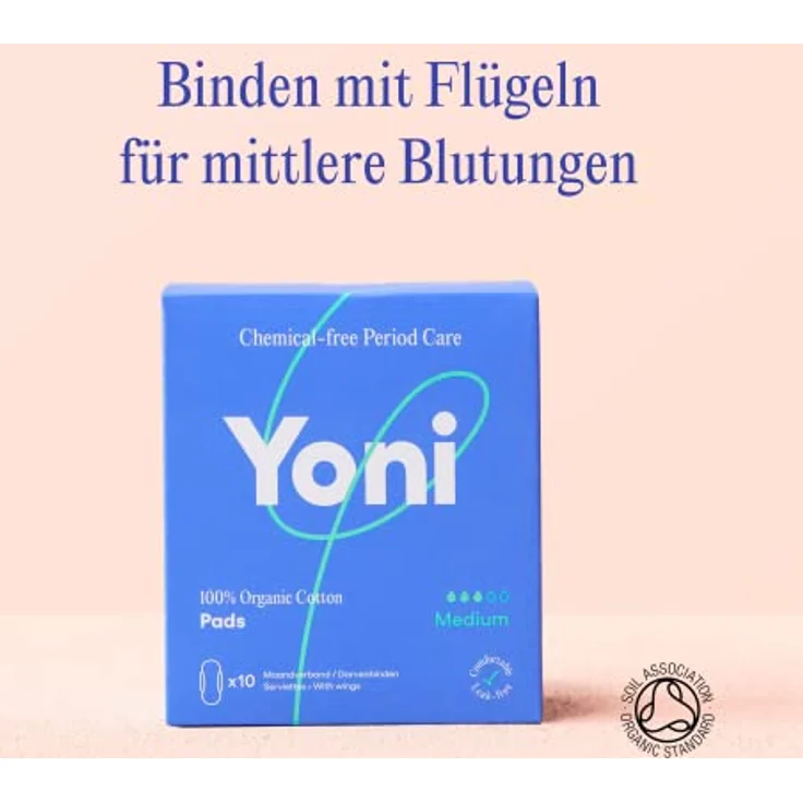 Yoni Binden Normal, 10 Stück aus Bio-Baumwolle mit Flügeln, hypoallergen und atmungsaktiv, super saugfähig, frei von Kunststofffolien und synthetischen Inhaltsstoffen – Bild 2