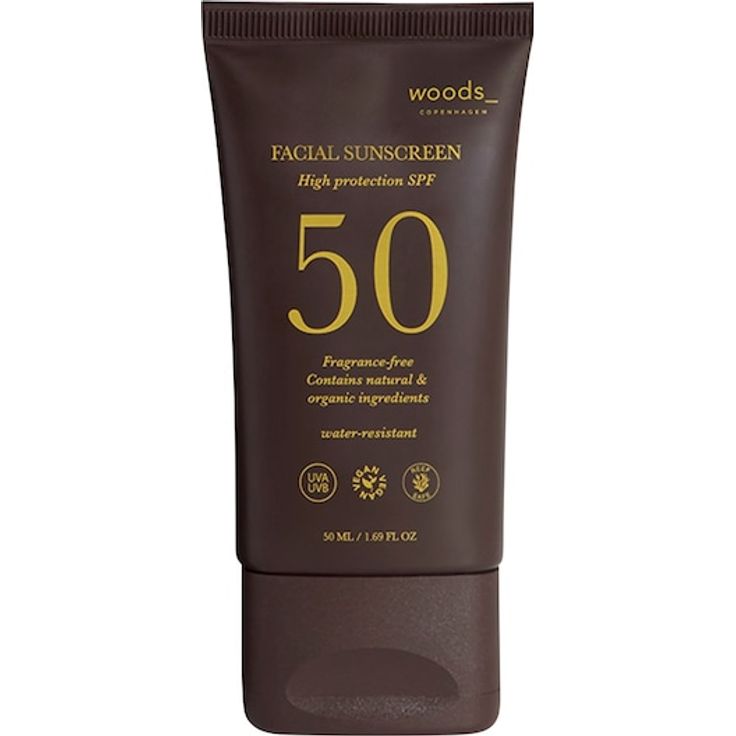 Woods Copenhagen Facial Sunscreen SPF50, Duftfreie und wasserfeste Sonnencreme für alle Hauttypen, 50 ml