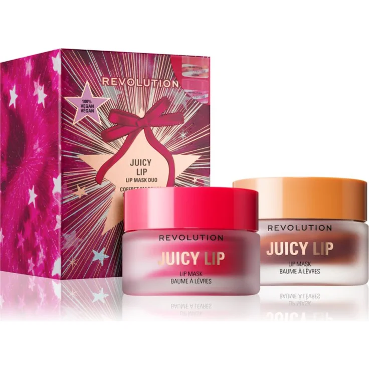 Makeup Revolution Xmas 2025 Juicy Peptide Lippenpflege-Set, inklusive Gingerbread und Candy Cane Lippenmaske, vegan, 2x10 g