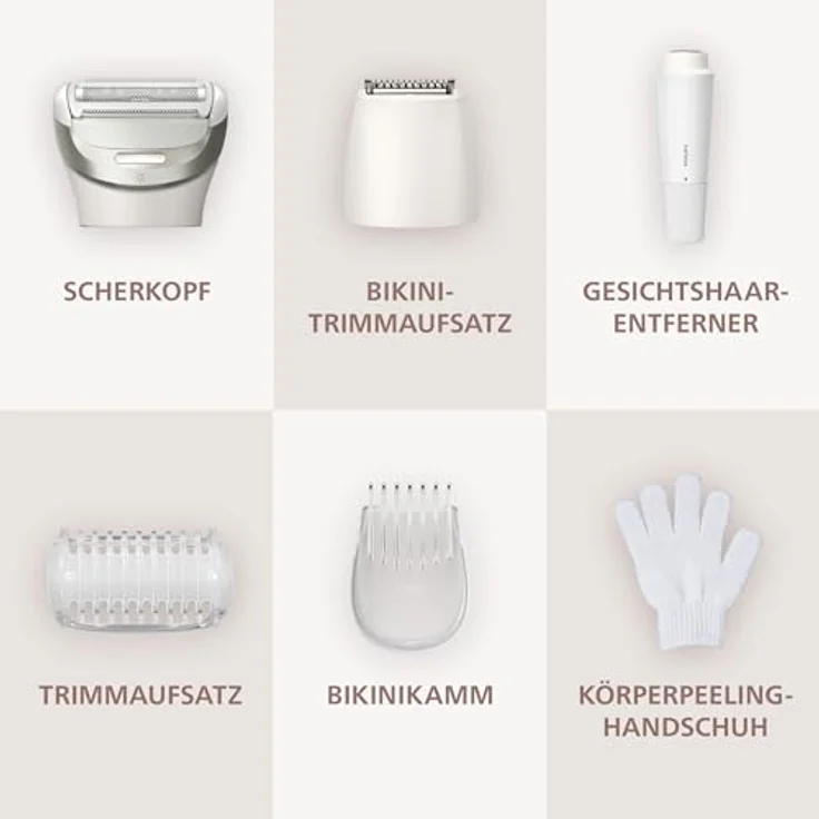 Philips Lady Shaver Series 8000, Elektrorasierer für nasse und trockene Anwendungen, kabellos mit 3 Aufsätzen und Trimmeraufsatz – Bild 10