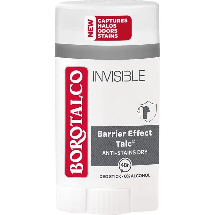 Borotalco Tuhý Deodorant Invisible, 40 ml Antiperspirant und Deo Unisex, alkoholfrei, langanhaltender Schutz, ohne Flecken