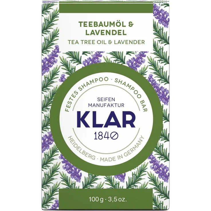Klar Seifen Festes Shampoo Teebaumöl & Lavendel, 100g - gegen Schuppen, umweltfreundlich und vegan, ohne Silikone und Parabene – Bild 1