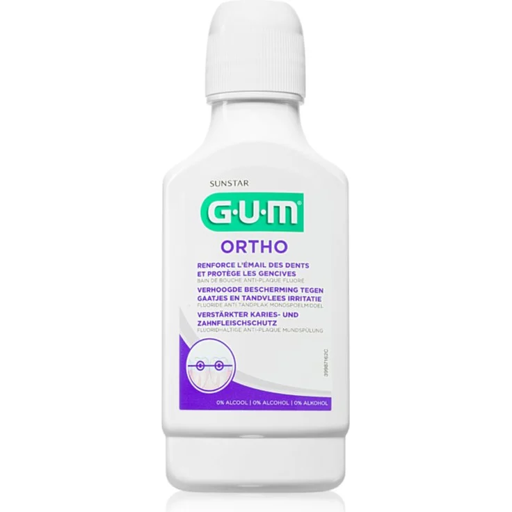 G.U.M Ortho Mundspülung für feste Zahnspangen, 300 ml, stärkt Zahnschmelz und bekämpft Zahnbelag – Bild 1