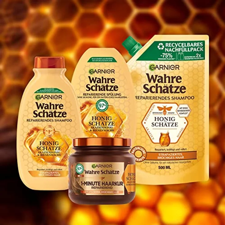 Garnier Wahre Schätze Reparierendes Shampoo Honig Schätze, kräftigt und nährt strapaziertes und brüchiges Haar, 3 x 250 ml – Bild 4