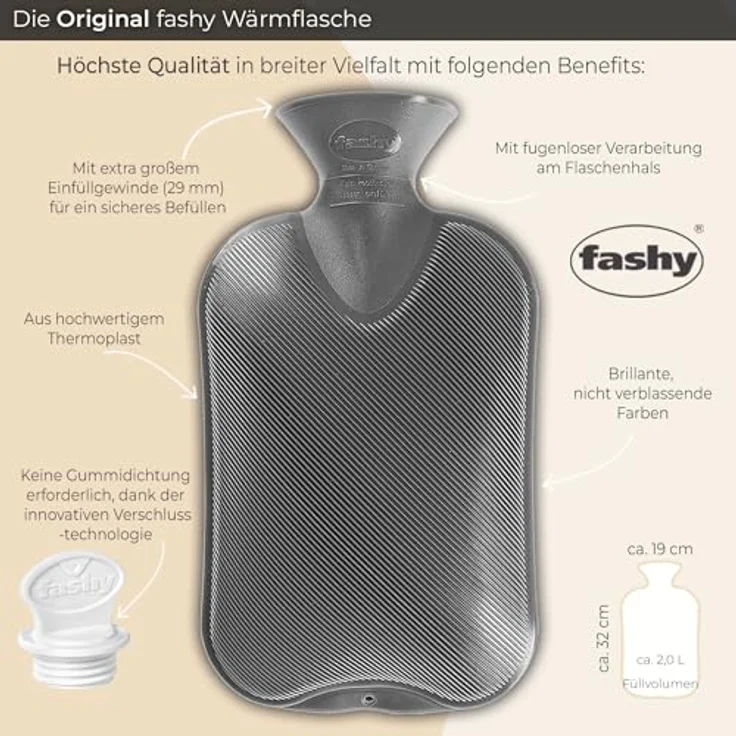 Fashy 35674.0 Wärmflasche Thermoplast- Wärmeflasche Doppellamelle, geruchsneutral, recyclingfähig, robust und langlebig, fugenloser, schmaler Flaschenhals 2,0 Liter, anthrazit - Preisvergleich – Bild 3