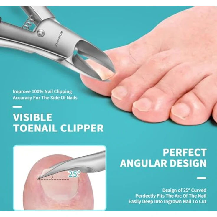RONAVO Profi Fußnagel Nagelknipser Set, superscharfe Edelstahl Nagelzange für dicke und eingewachsene Fußnägel, ergonomischer Griff, inklusive Zubehör und Metall Geschenkbox – Bild 4