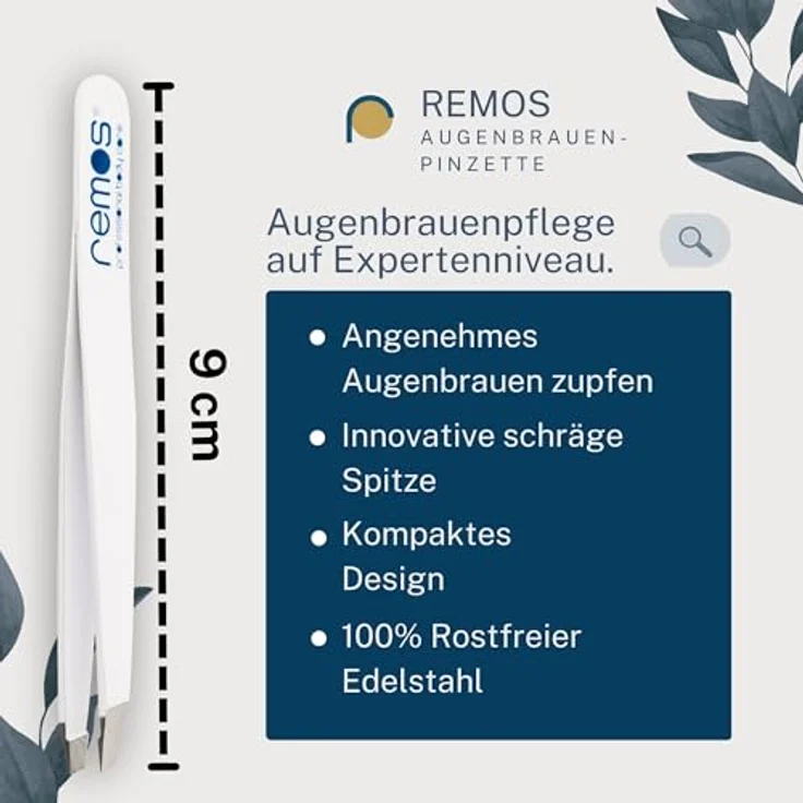 remos professional body care REMOS Profi Pinzette mit extra feinen, schrägen Spitzen aus rostfreiem Edelstahl zum Zupfen der Augenbrauen - weiß, inkl. Schutzetui – Bild 2