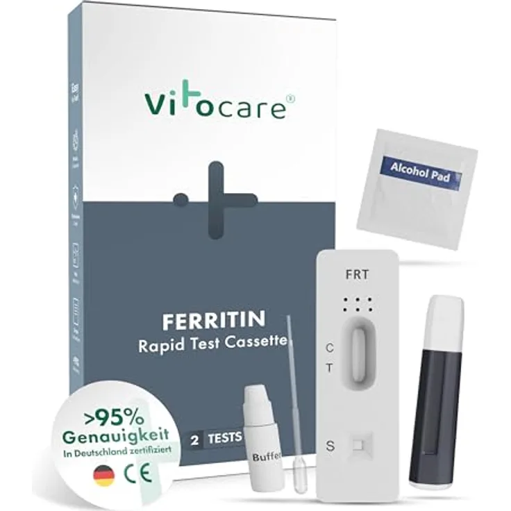 Vitocare Ferritin Test-Set, Blutzucker-Teststreifen 2er Pack für schnellen Eisenspeicher-Check