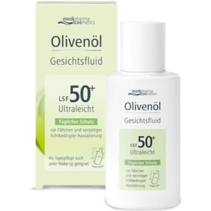 Medipharma Cosmetics Olivenöl Gesichtsfluid mit LSF50+ - Ultraleichte Formel, 50ml - Täglicher UV-Schutz und Pflege, schützt vor Fältchen