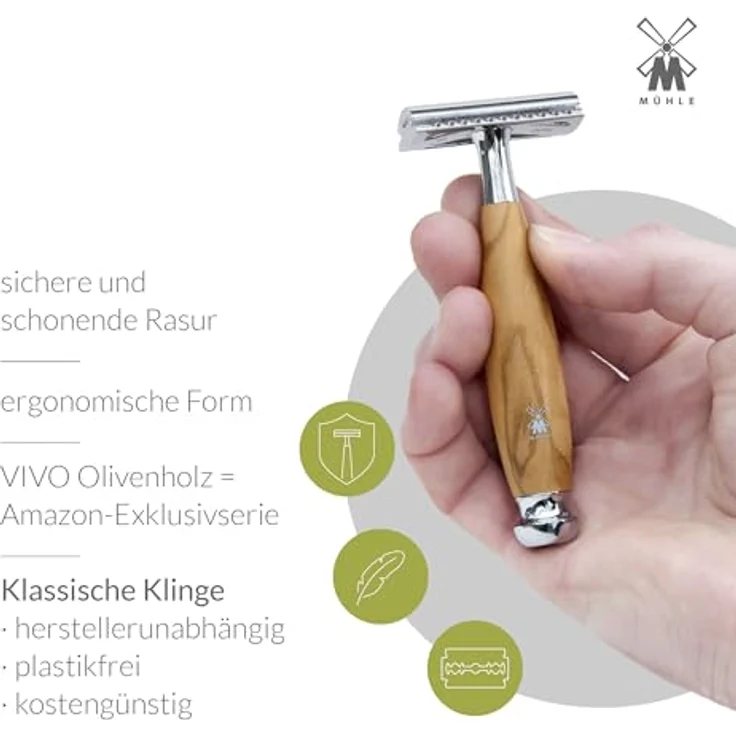 Mühle Rasierhobel (R 330 SR) mit geschlossenem Kamm, Olivenholz Griff – Bild 5