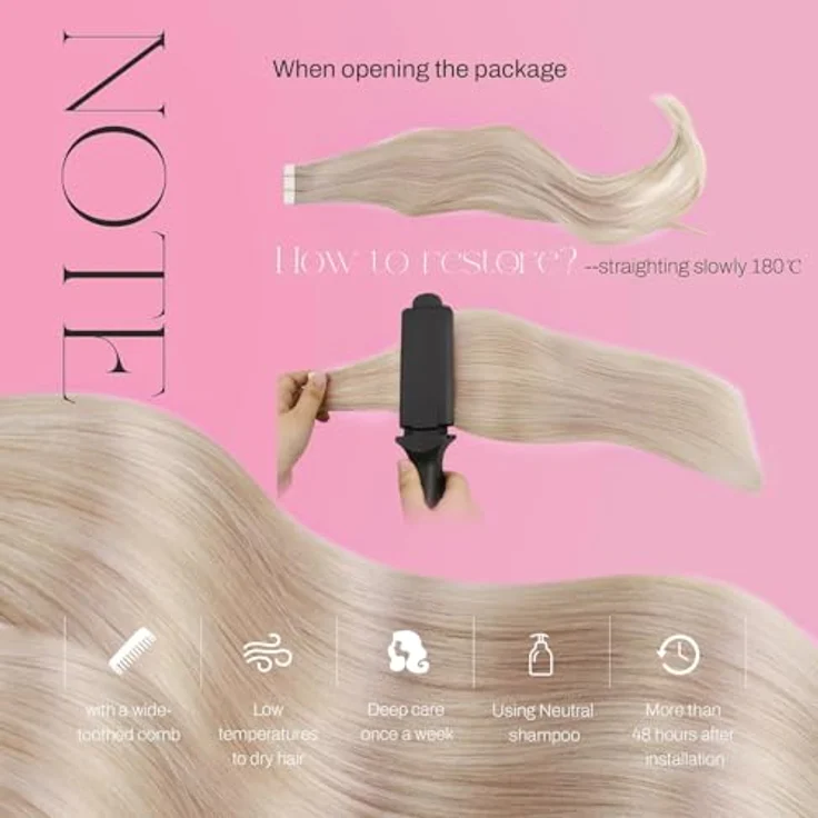 Moresoo Tape Extensions Echthaar #P18/613, 55 cm, Unsichtbare Tape in Extensions, Blond Aschblond mit Platinblond, 20 Stück, 50 Gramm – Bild 5