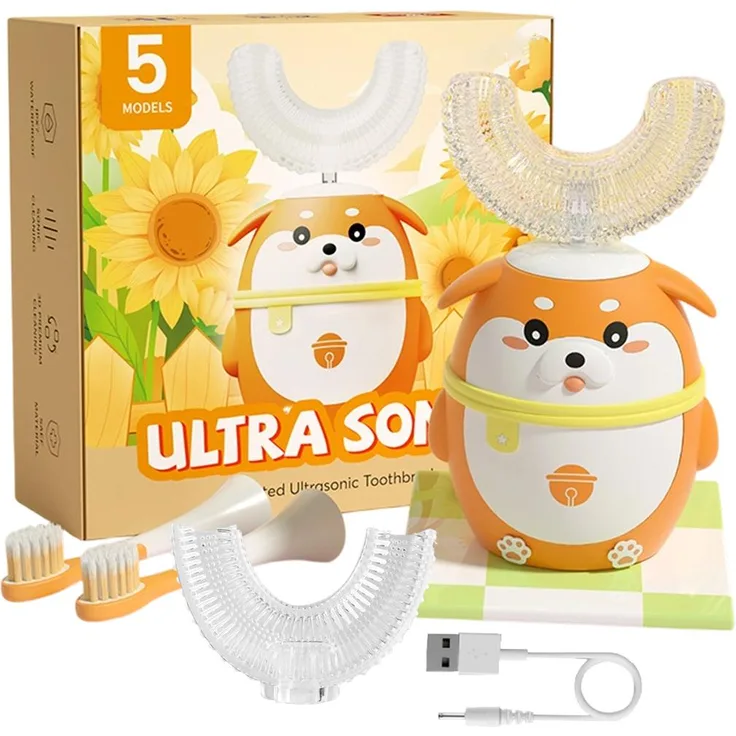 TEKOO Elektrische Kinderzahnbürste U-Form, Schallzahnbürste mit 5 Modi & Timer, IPX7 wasserdicht, für Kinder 2-7 Jahre