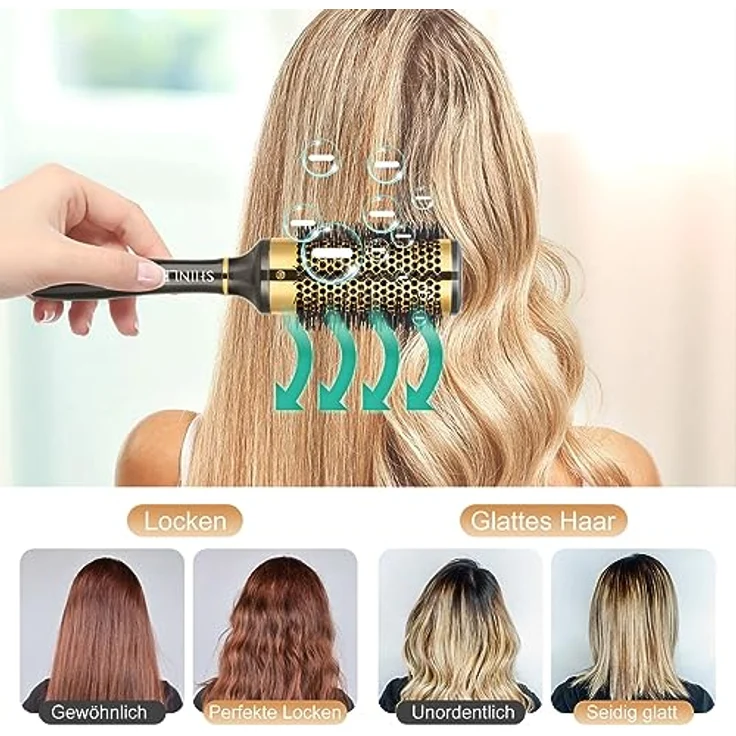 SHINLEA Rundhaarbürste, Haarbürste ohne Ziepen für Locken, 43 mm Nylon, Aluminium für Styling und Föhnen – Bild 5