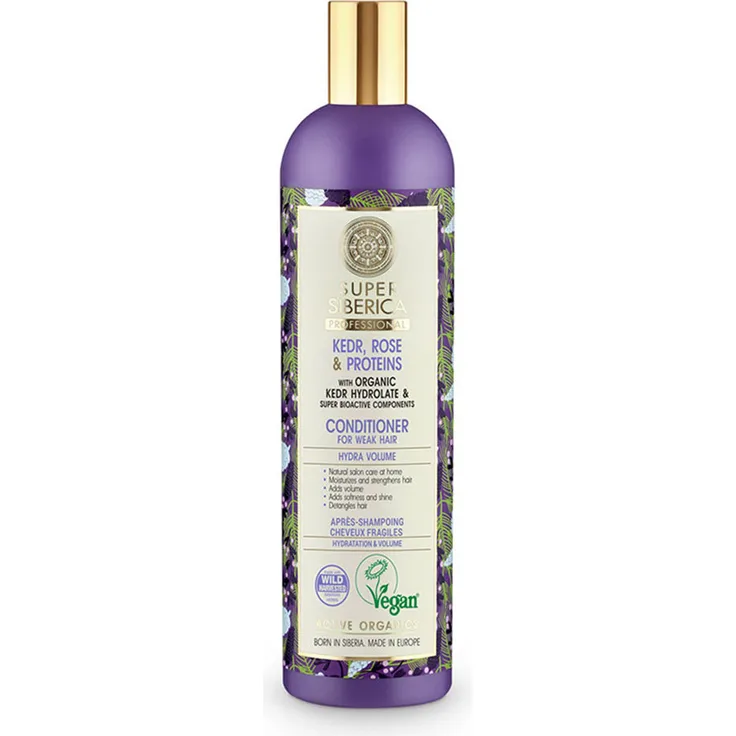 Natura Siberica Hair Conditioner Hydra Volume, Haarspülung mit Kedr, Rose & Protein, 400ml, veganes Produkt für intensive Pflege und Volumen