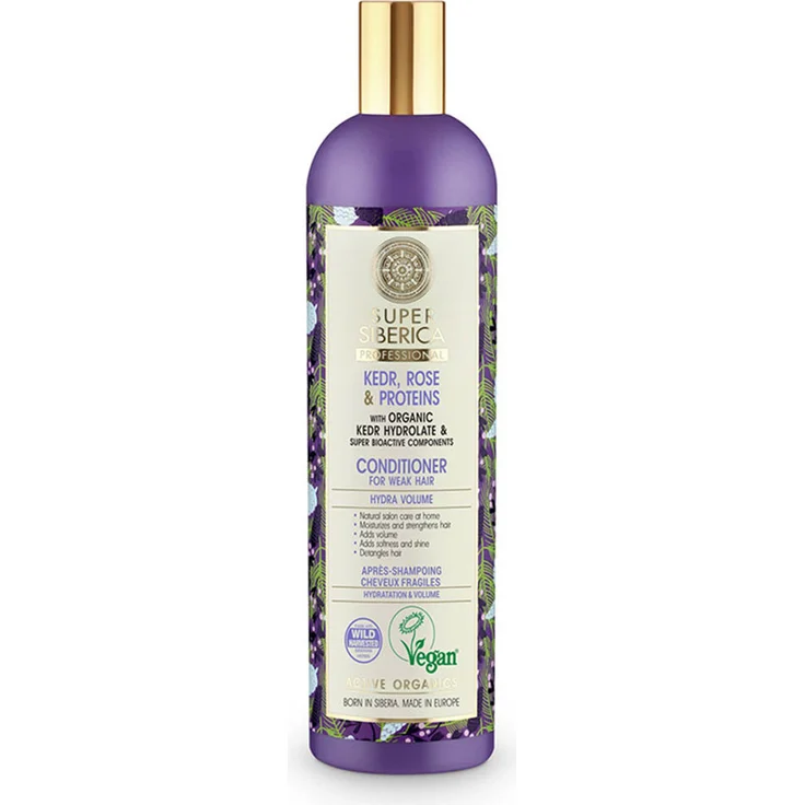 Natura Siberica Hair Conditioner Hydra Volume, Haarspülung mit Kedr, Rose & Protein, 400ml, veganes Produkt für intensive Pflege und Volumen