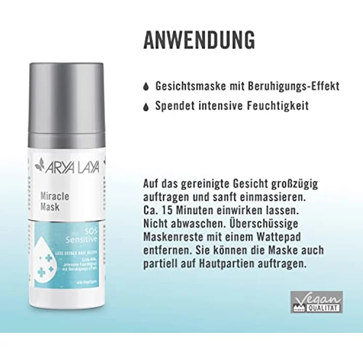 ARYA LAYA Miracle Mask SOS Sensitive: Gesichtsmaske mit Beruhigungs-Effekt, für intensive Feuchtigkeit, mildert sofort Rötungen und lindert Irritationen, 50 ml – Bild 3