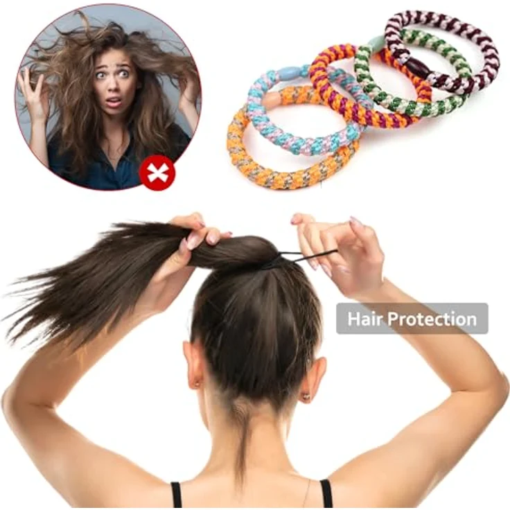 Kisvic Haargummi Set, 12 Stück Mehrfarbige Geflochtene Haargummis für Damen, Elastische Haarbänder für Dickes und Lockiges Haar – Bild 3