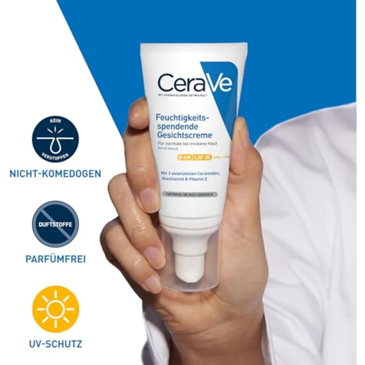 CeraVe Gesichtscreme mit LSF 30, Feuchtigkeitsspendende Creme mit Lichtschutzfaktor 30, Ohne Duftstoffe und Parabene, Bei normaler bis trockener Haut, 52 ml – Bild 3